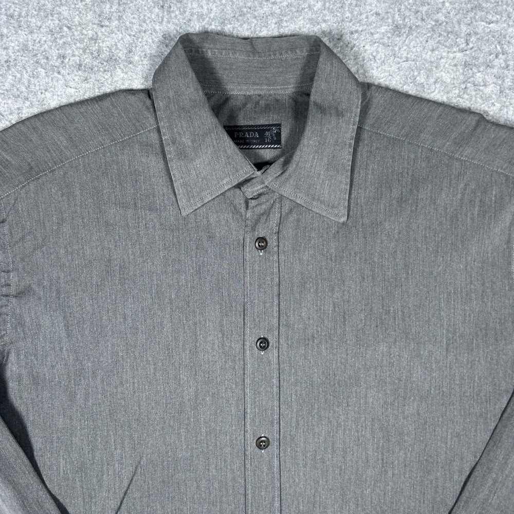 Prada Button Up Shirt Mens 41/16 Gray Long Sleeve‎ Made In Italy Luxury Designer - Picture 2 of 15